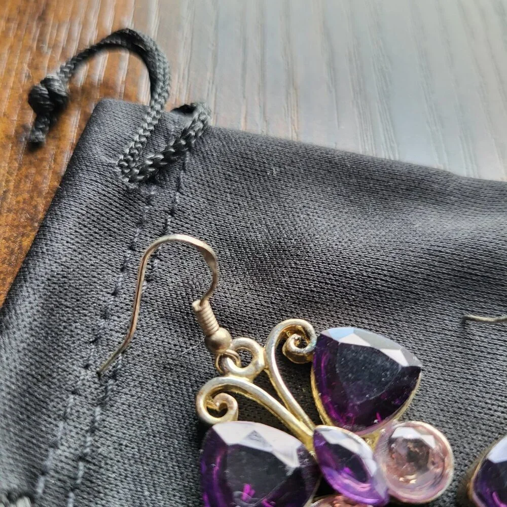 VINTAGE HANDMADE STERLING SILVER BUTTERFLY EARRINGS - Picture 3 of 5